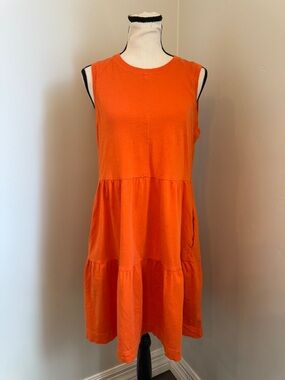 ME+EM Orange Sleeveless Dress Size 6 Tiered Shift Pockets Casual Summer